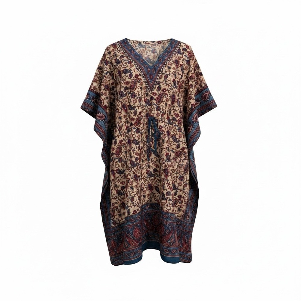 Boho- kraftan Syle Dress/Tunic With A Vibrant Medallion And Paisley Print